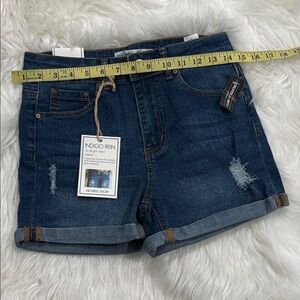 Indigo Rein Dark Blue Rolled-Hem High-Rise Denim Shorts